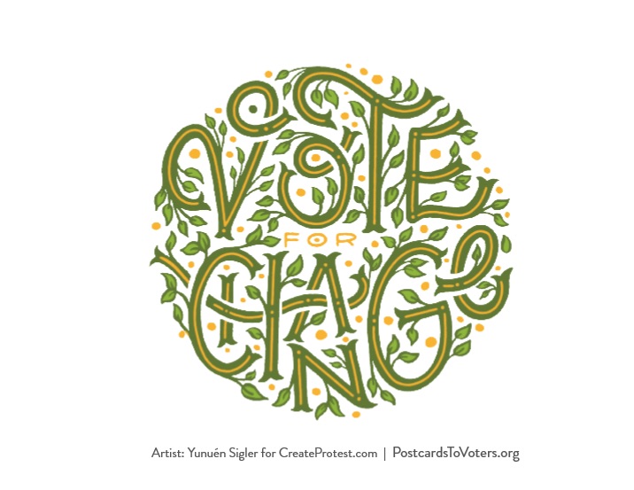 How to honor RBG's dying wish: Sending postcards to voters | printable postcard design by Yunuen Sigler for Postcards To Voters