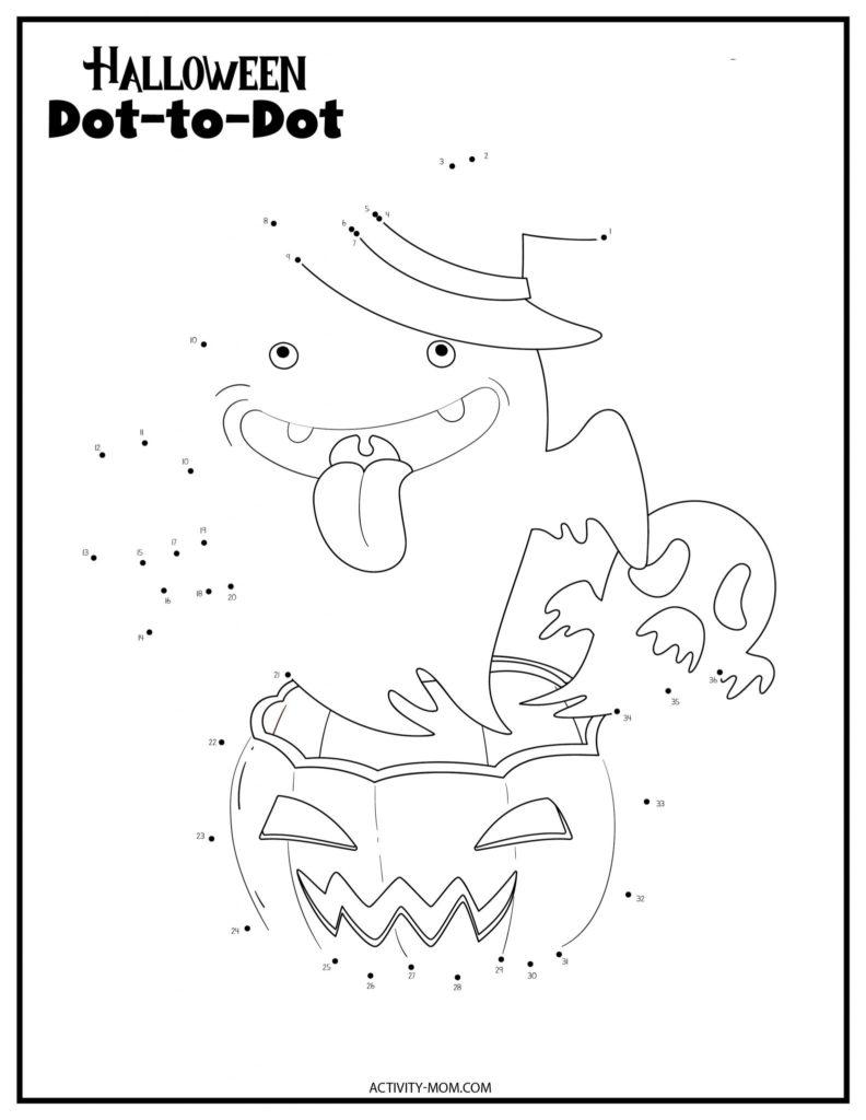 Free Halloween connect the dots coloring page printable | Activity Mom
