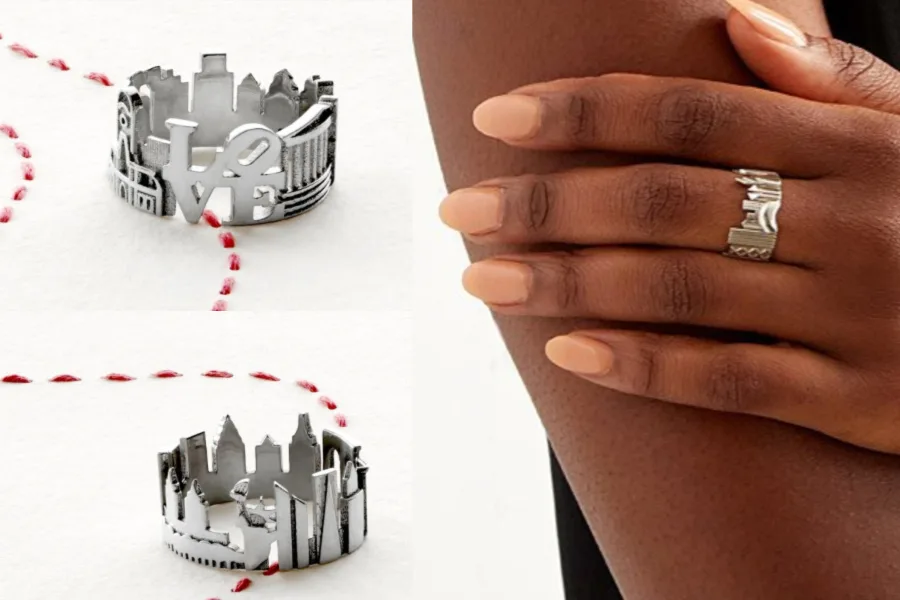 Sterling Cityscape Rings by Ola Shekhtman honor the skylines of San Francisco, NY, Philly, Seattle, DC and more