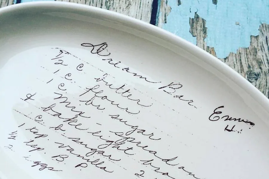 Custom recipe plate from your handwriting from Prairie Hills Pottery