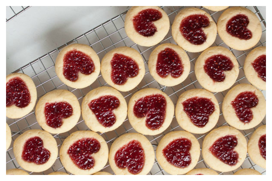 Last-minute Valentine's Day gifts: Heart-Shaped Jam Thumbprint Cookies by Wanna Come With?