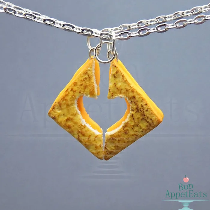 Valentine's Day BFF jewelry: Grilled Cheese Best Friends Necklace Set by Bon Appet Eats