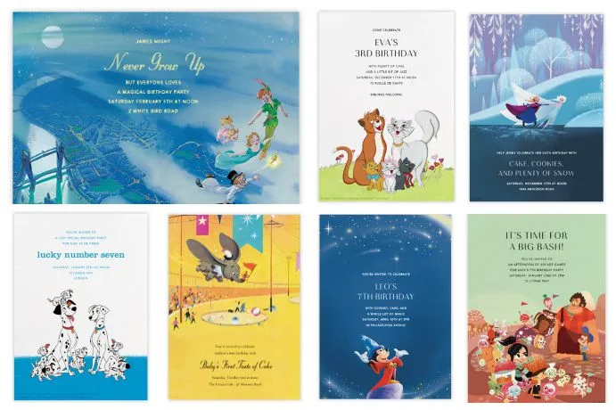 Paperless Post Disney Collection of handpainted online invitations