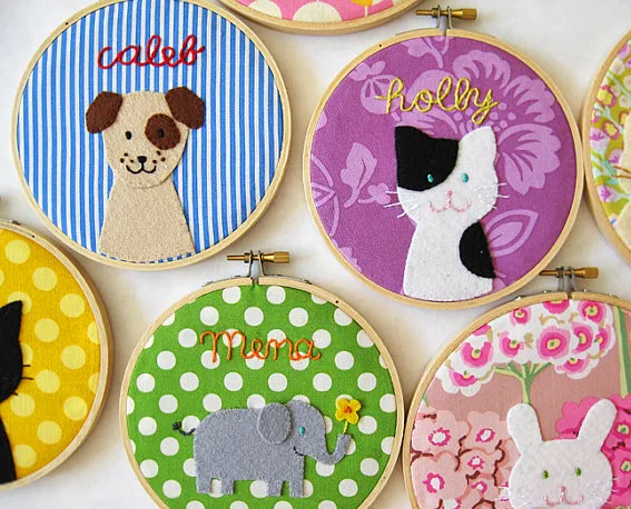 The scoop on cute custom embroidered hoops for kids' rooms