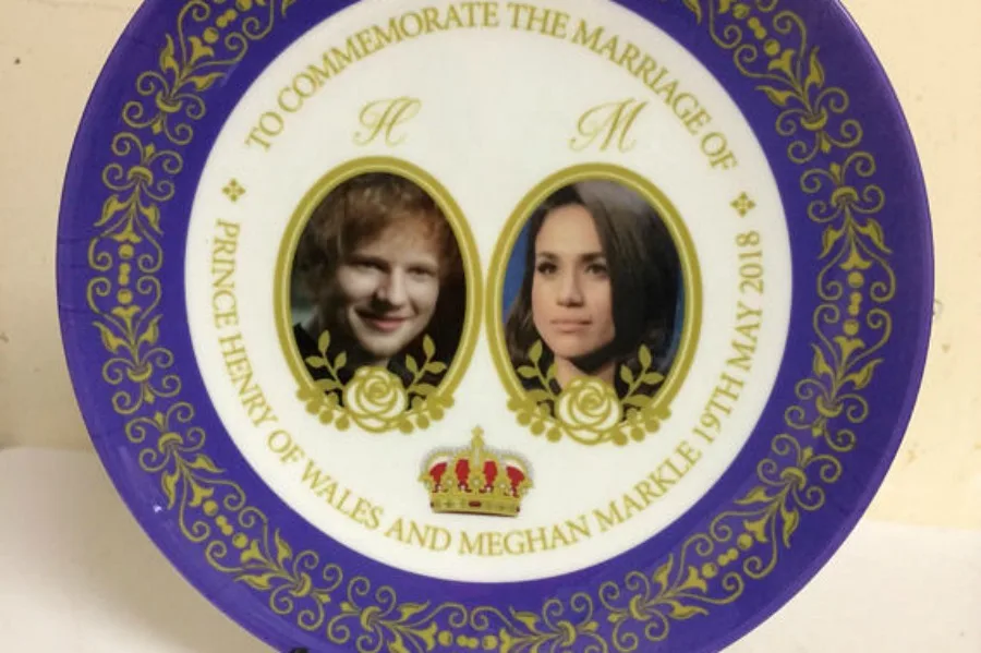 Royal Wedding Commemorative Plate featuring Ed Sheeran and Meghan Markle. Wait...what?