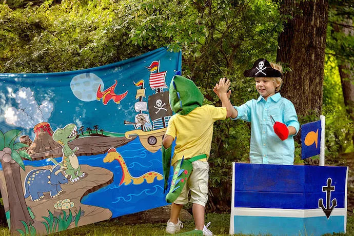 Boost your imagination with Props in a Box costumes, backdrops and movie-making app.