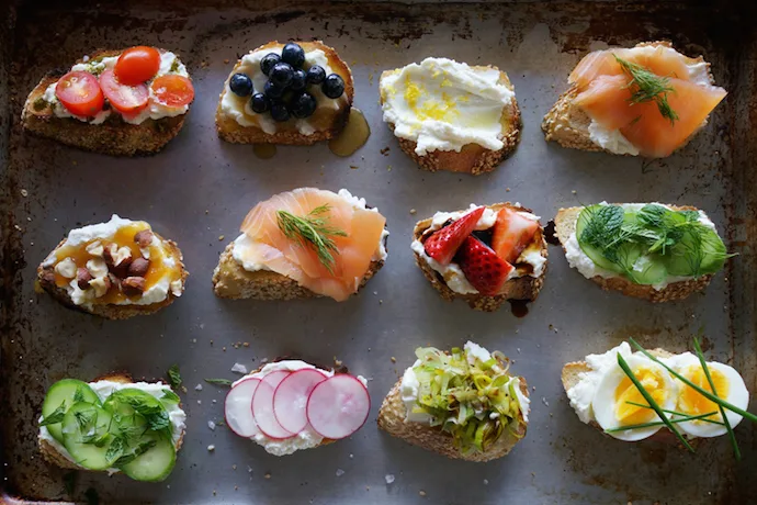 Easy food bar ideas for Mother's Day: A crostini bar with all the toppings