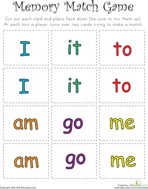 Free sight word printable: Kindergartensight words memory match game