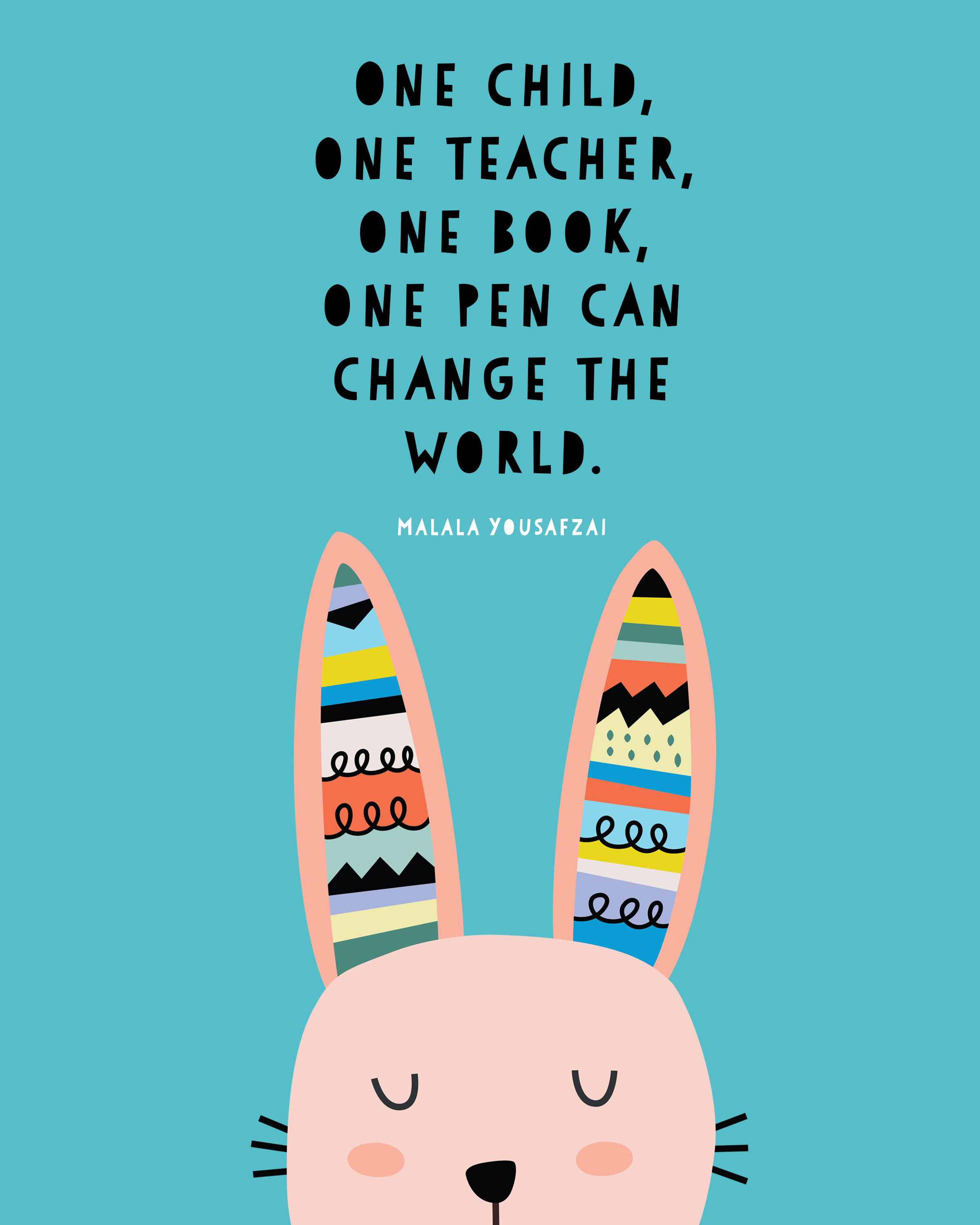 Free printable Malala Yousafzai quote print: One child, one teacher, one book, one pen can change the world | by KRAFT&MINT design exclusive for mompicksprod.wpengine.com