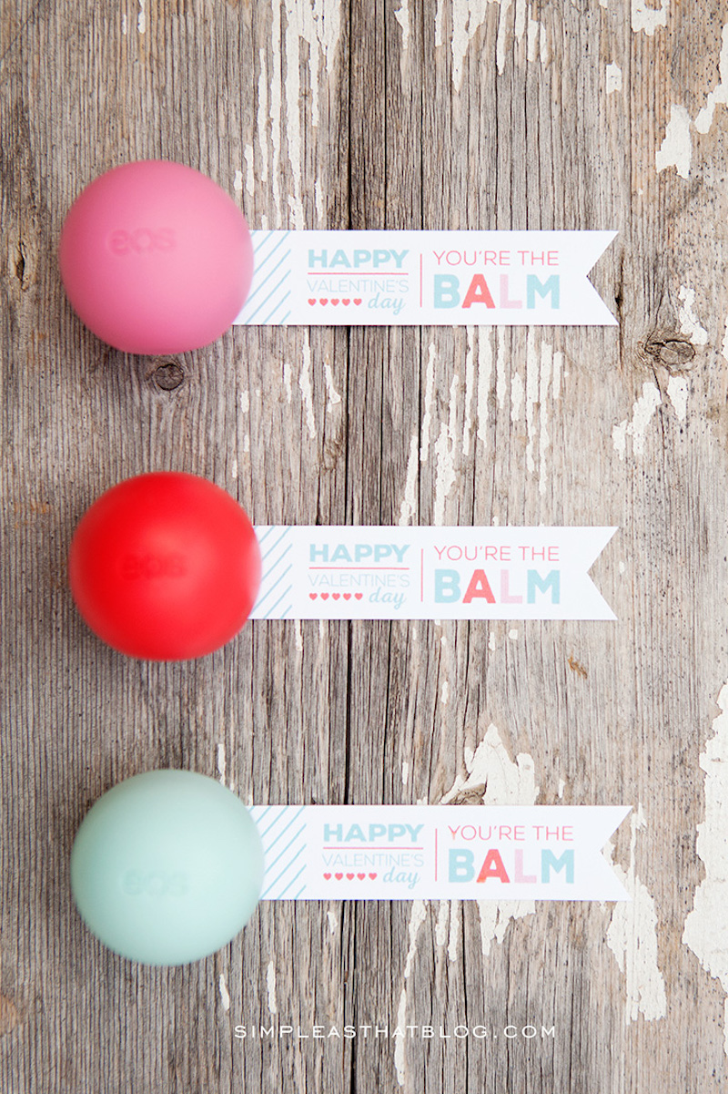 Non-candy Valentine ideas for kids with free printables: You're the Balm card at Simple as That