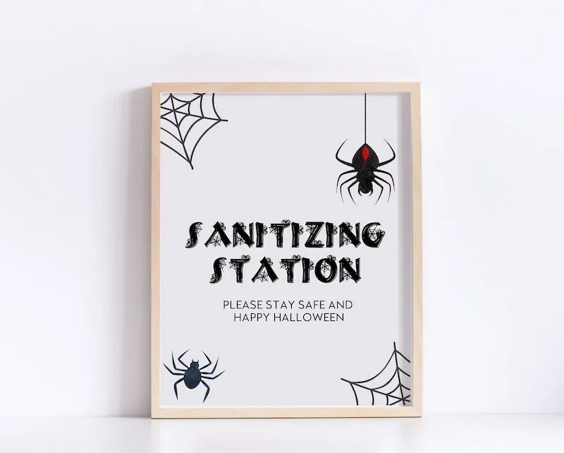 Social distancing Halloween signs: Sanitizing Statin at Rio Paperie
