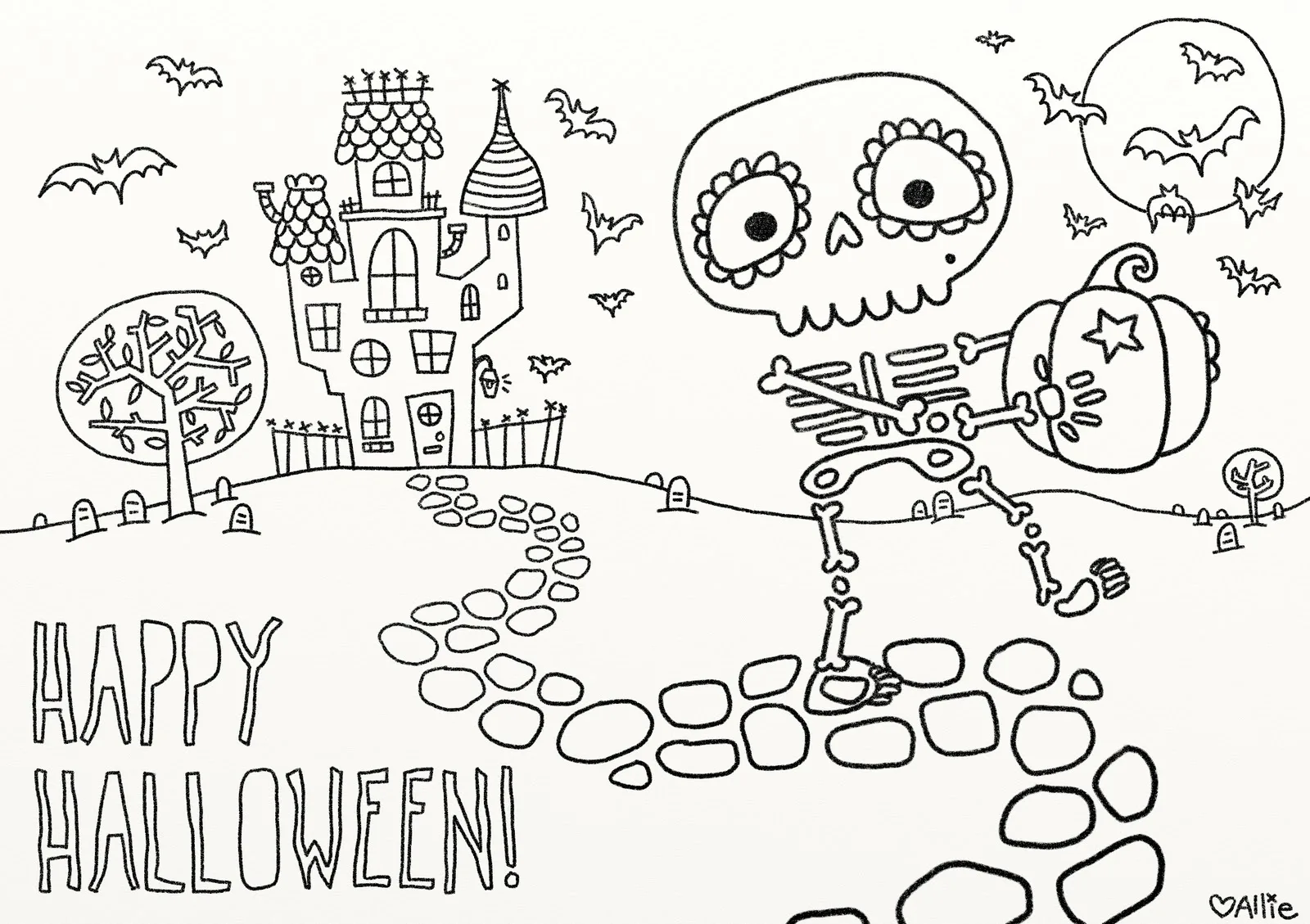 Free skeleton Halloween coloring page printable at Coloring Pages 2015