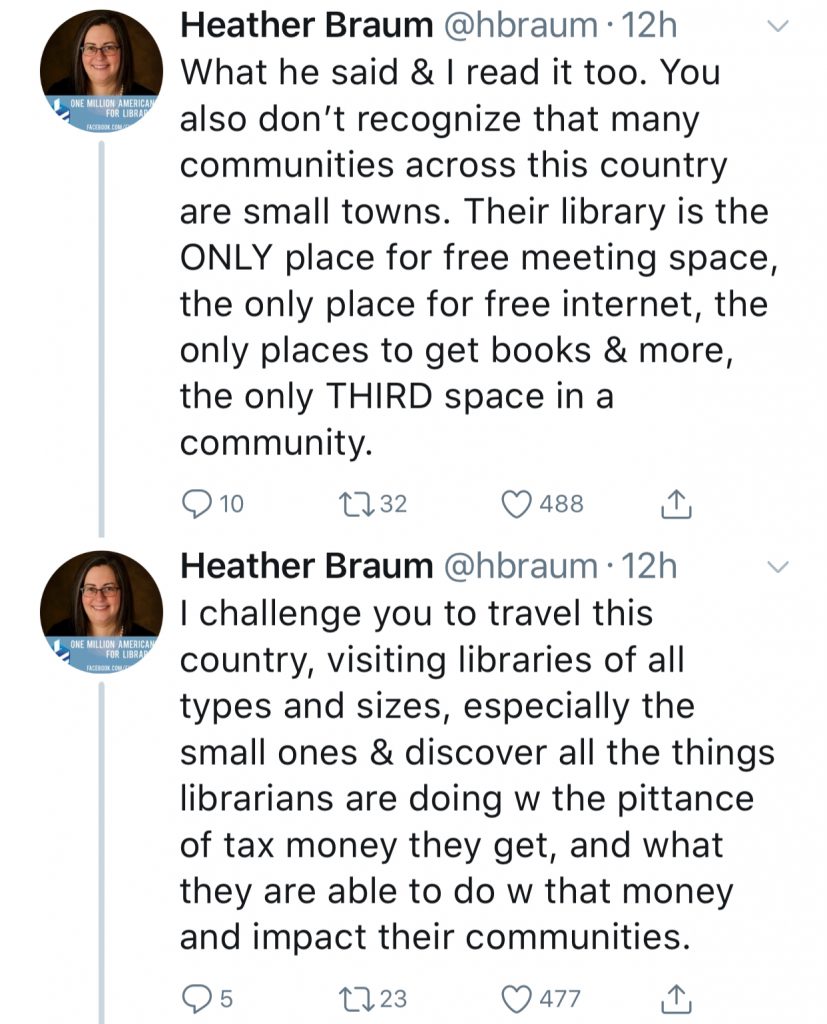 Why libraries should not be converted into for-profit bookstores: Tweets by Heather Braum