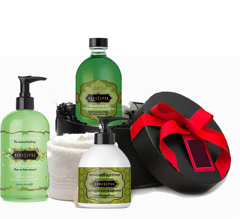 Creative Valentine's gift ideas supporting indie shops: Kama Sutra Spa Gift Basket with an IOU for a night to put it all to good use