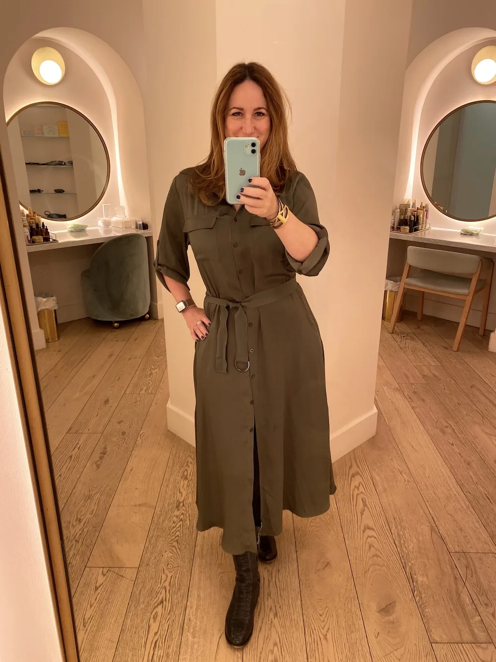 Long belted shirt dresses for fall: Vince Camuto animal-print dress