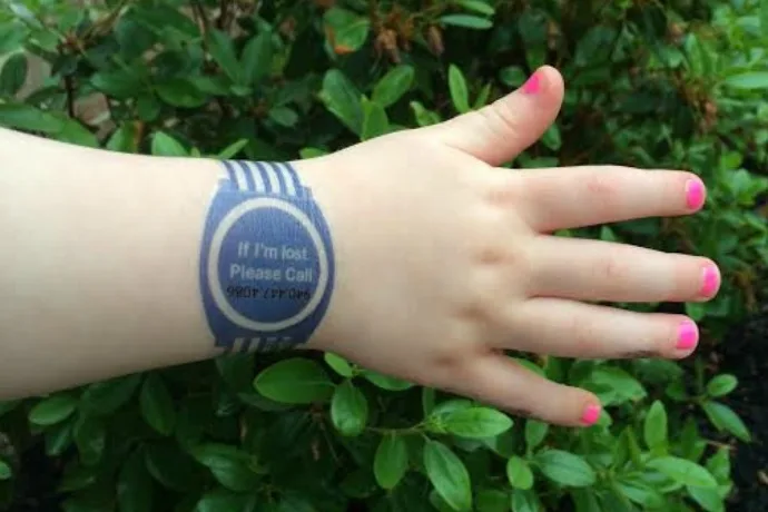 Temporary tattoo emergency contact number bracelets. So great for travel!