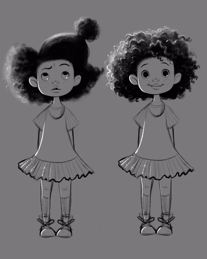 Hair Love film: sketches of the main character Zuri