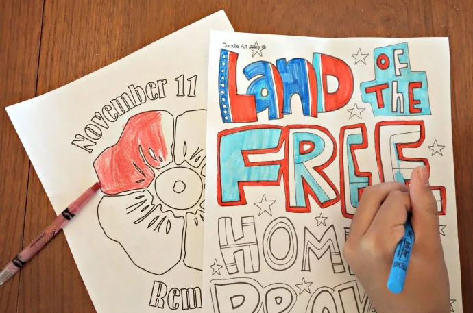 Donwloadable coloring pages for Veteran's Day and a great organization that will send them off to US vets