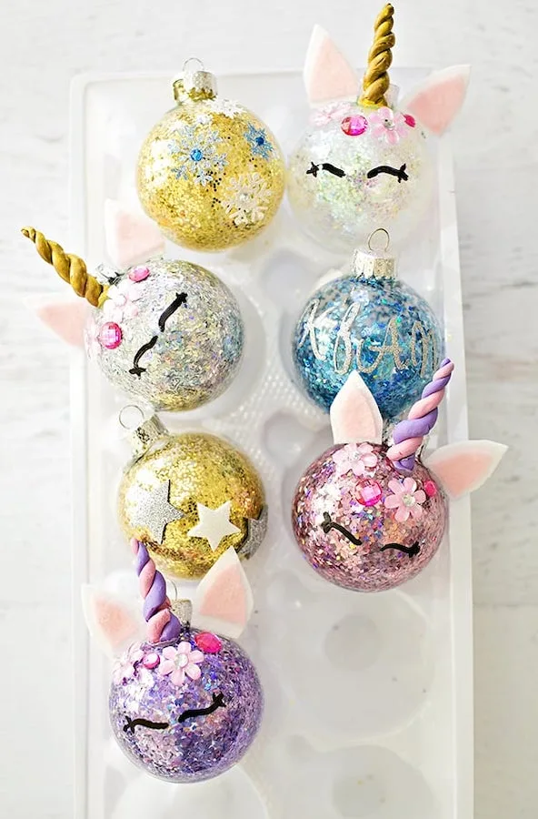 DIY Christmas gifts from the kids: Sparkle unicorn ornaments at Hello Wonderful