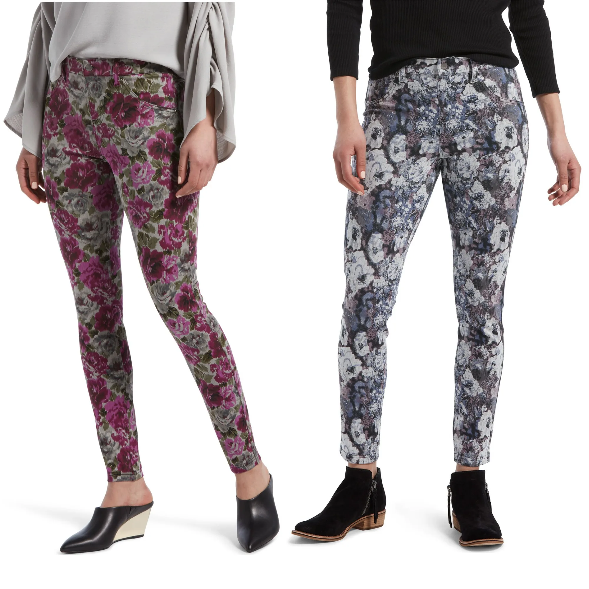 Fancy leggings you can wear as pants: Love the jeans-cut floral print leggings from hue. So soft and comfy!