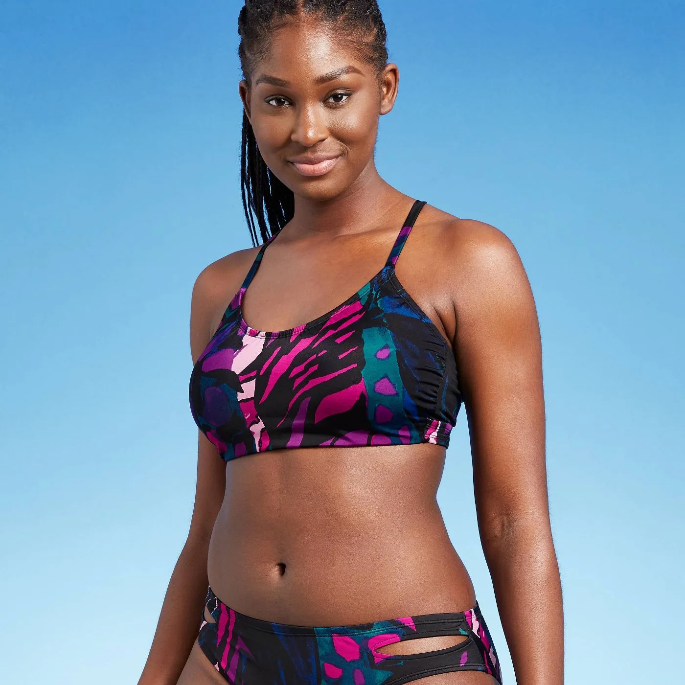Athletic two-piece swimsuits for teens: Tropical print two-piece at Target