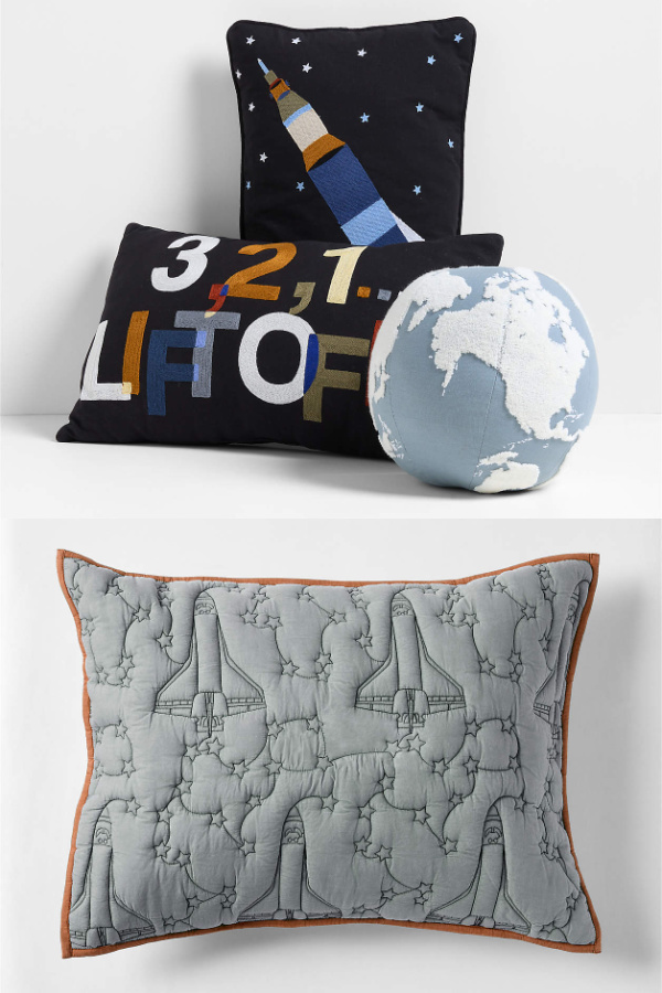 Space-themed pillows and room decor for kids from the new Smithsonian x Crate & Kids collection