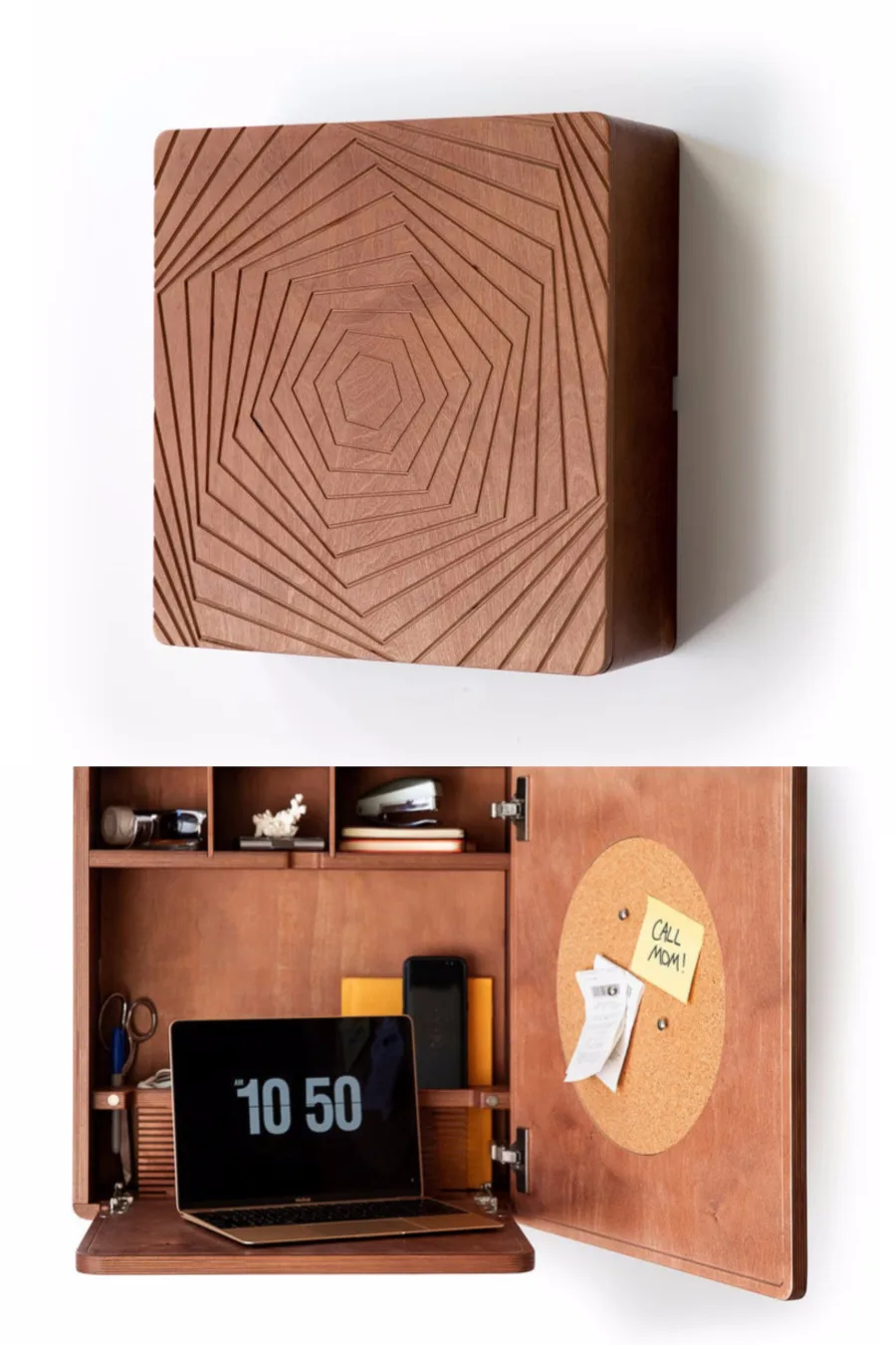 Decluttering help for small spaces: Gorgeous hanging laptop desk by HouseVH on Etsy