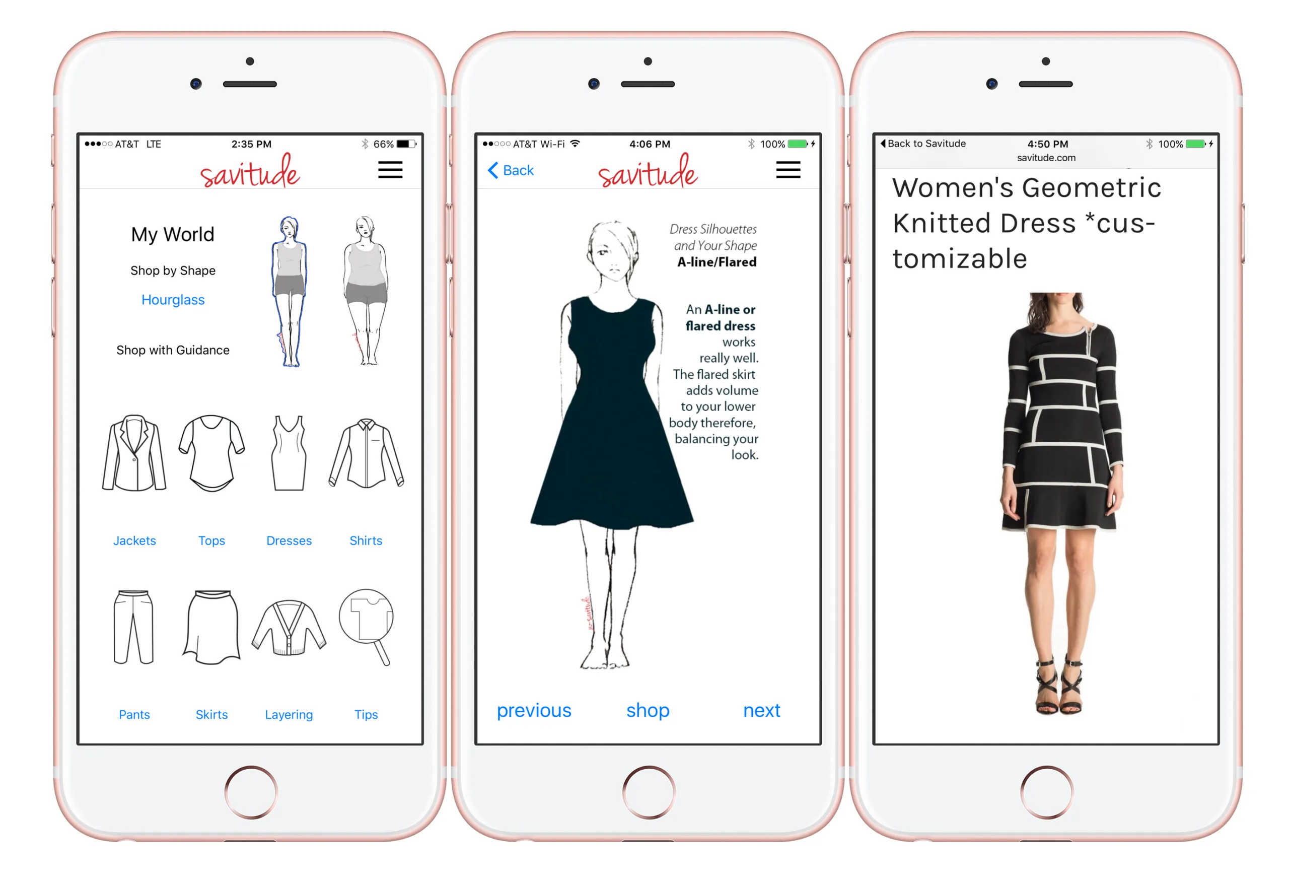 The Savitude app lets you find gorgeous, flattering work wear based on body type