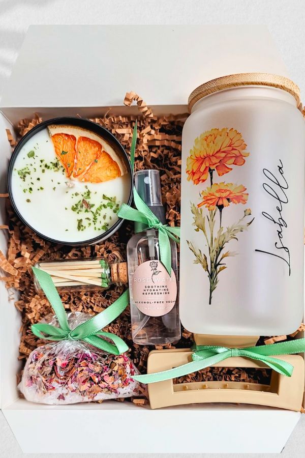 Birthday Flower Gift Box Custom Glass Cup Box for Friend Personalized Gift Her Birth Flower Gift Best Friend Gift Birthday November Flower