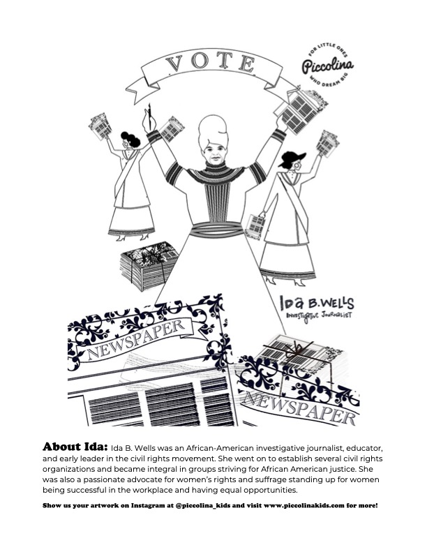 Ida B Wells coloring page: A free download thanks to Piccolina Kids