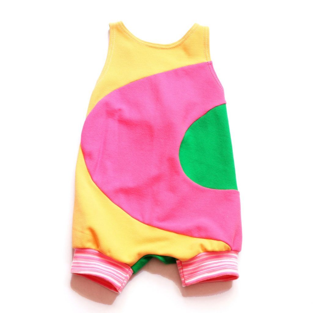 Mod colorblock romper for baby girls, handmade by Courtney Courtney