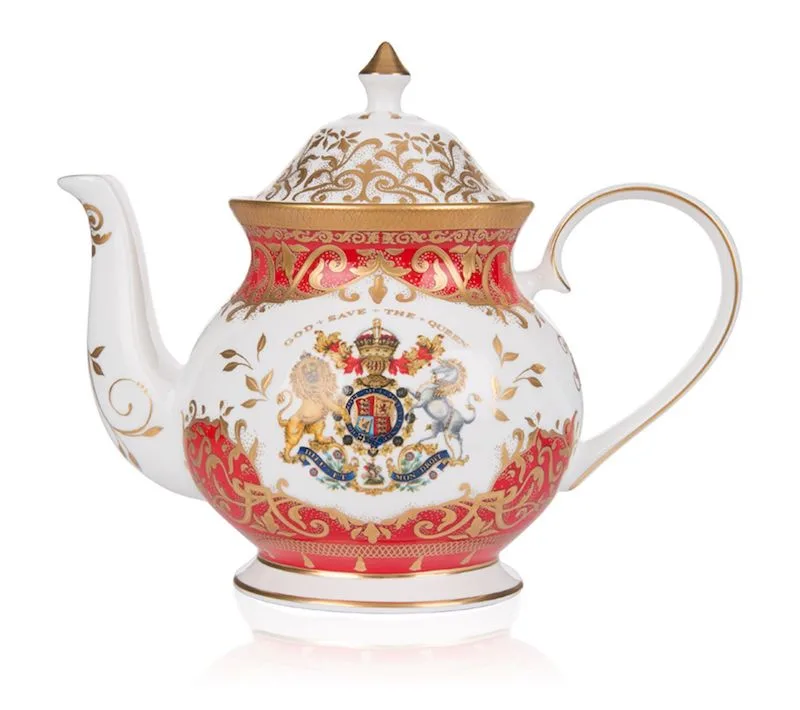 Gift ideas for The Crown fans: The official coronation tea pot commissioned by Buckingham Palace.