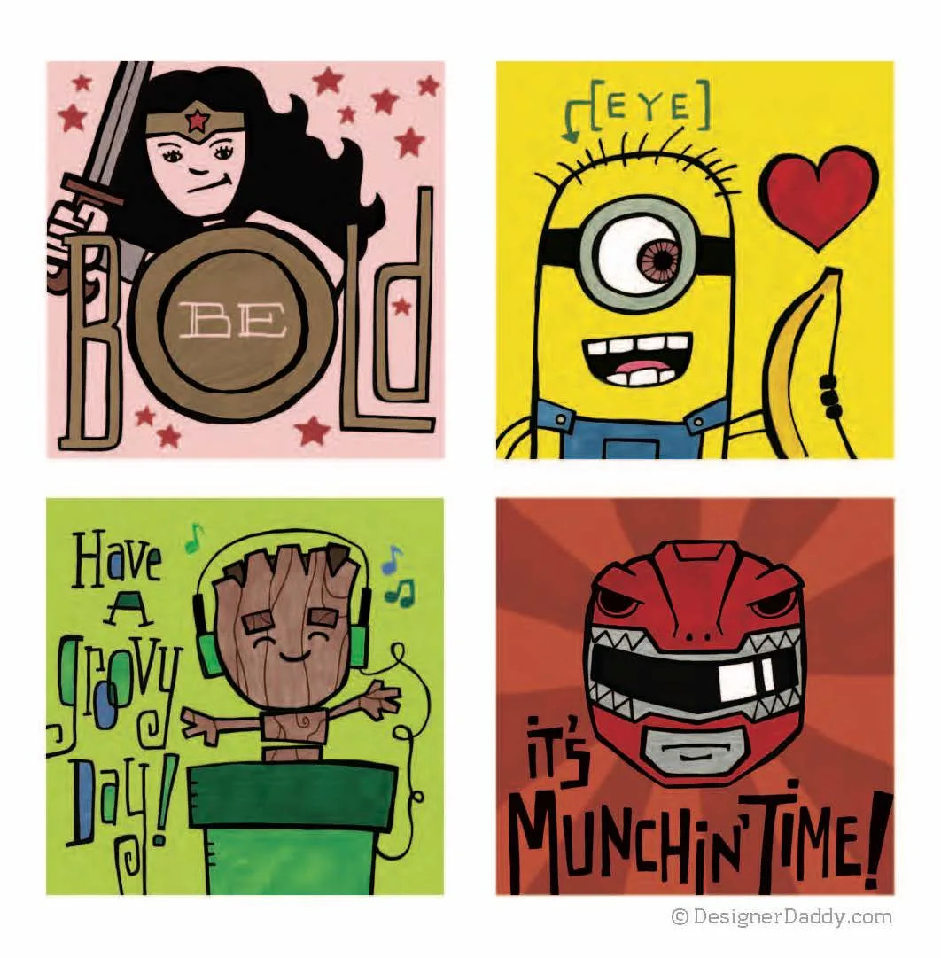 Printable lunch notes from Designer Daddy: in full color, or color-your-own
