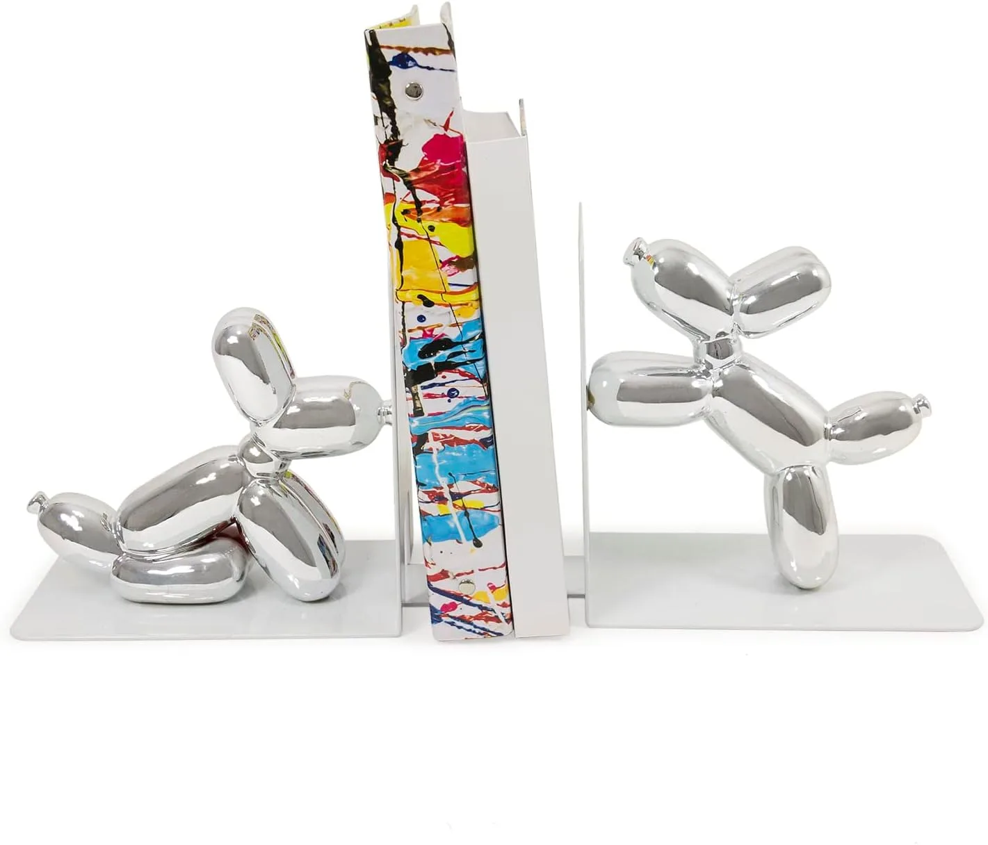 balloon dog bookends in metallic