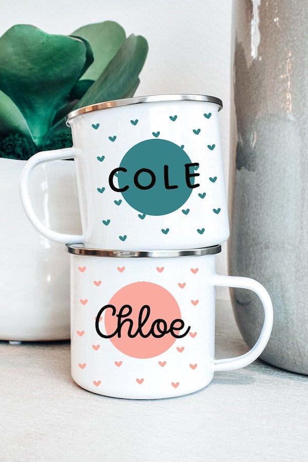 Personalized name mugs for kids from Etsy