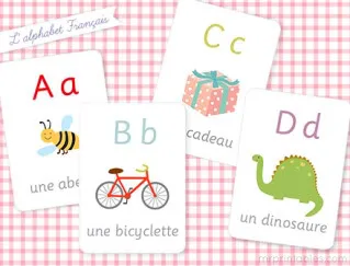 Free printable French alphabet flashcards, from abeille to zèbre