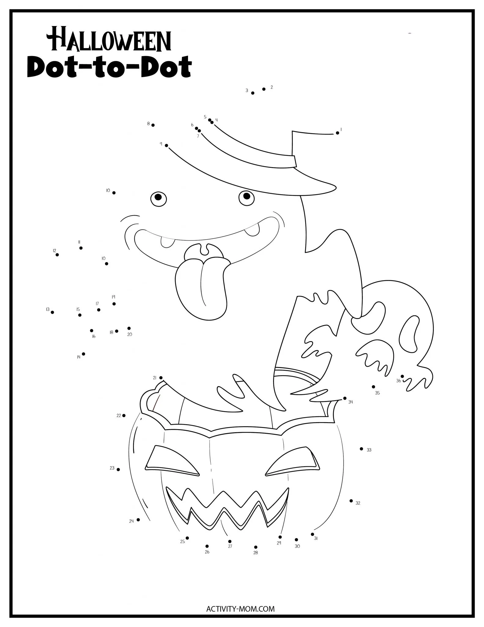 Free Halloween connect the dots coloring page printable