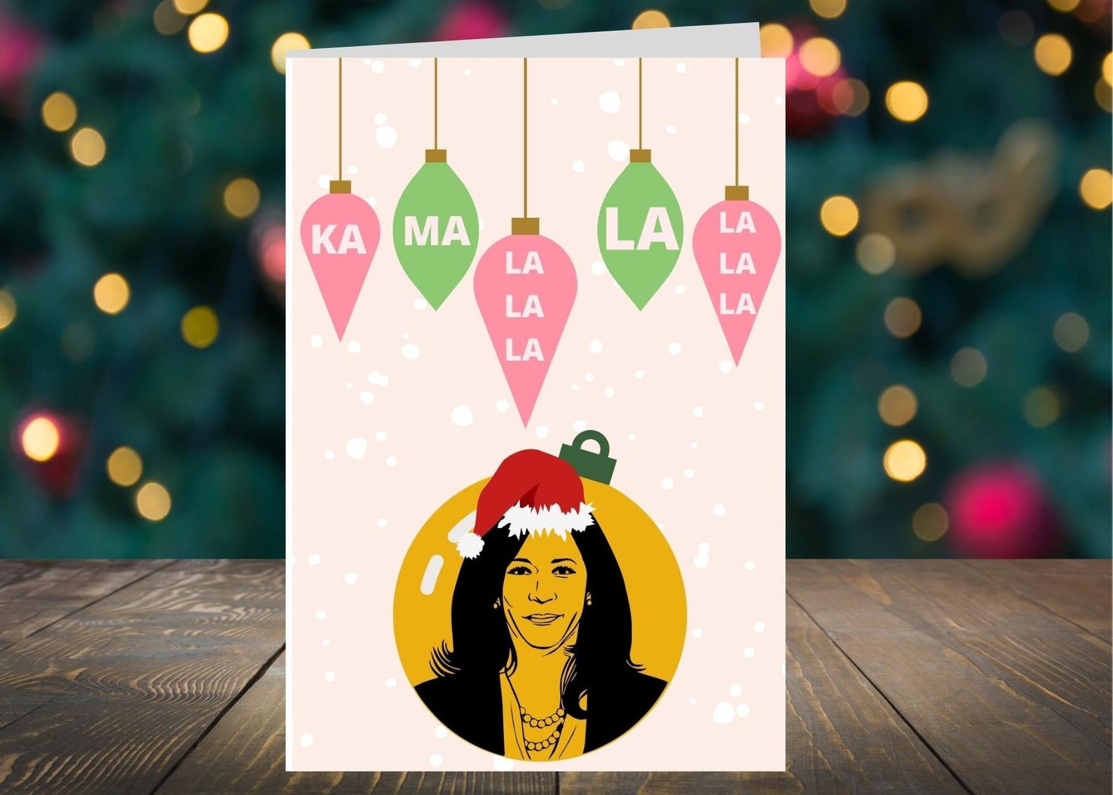 Funny Christmas cards for 2020: Kamala-la-la Christmas card | Glowwing Notes
