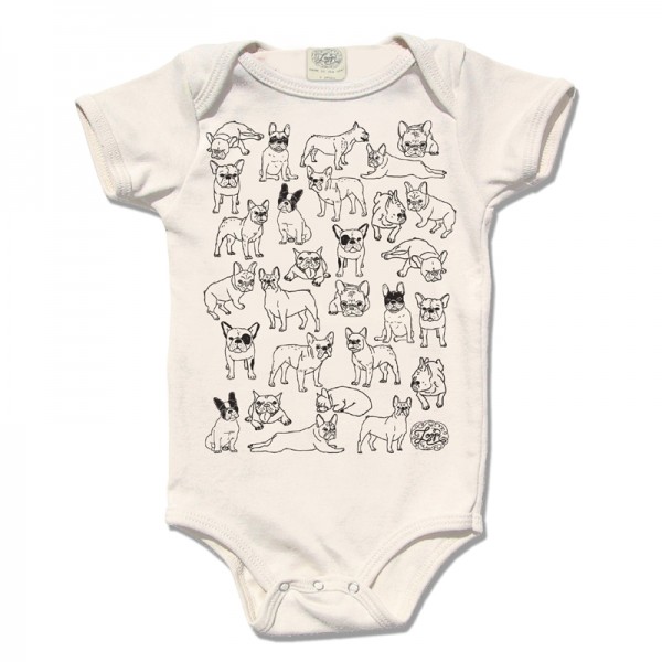 Chinese year of the dog baby gifts: Bark organic cotton French bulldog onesie | Rosenberry Rooms