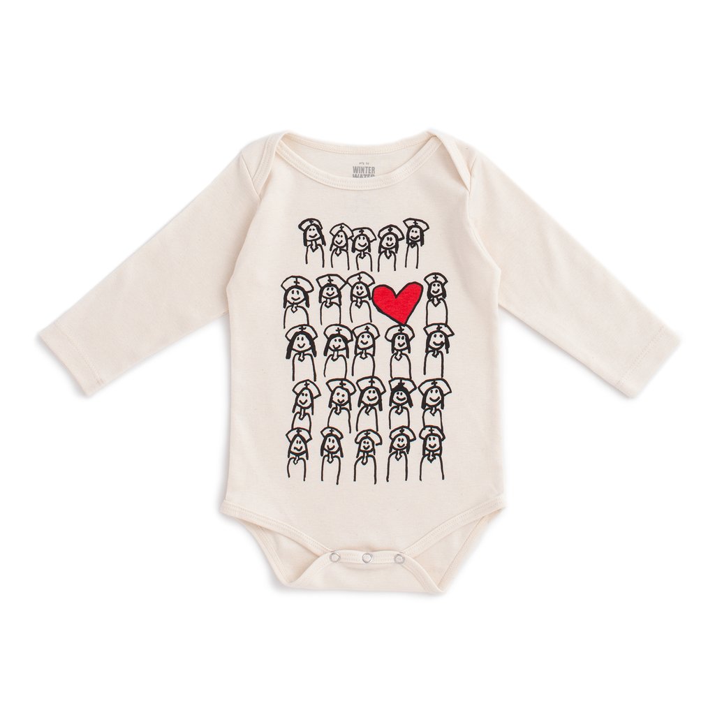 Onesies and tees supporting nurses from Winter Water Factory  give back to great causes