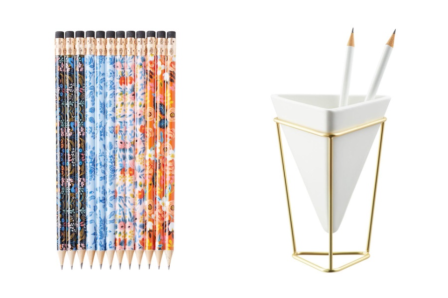 Home office gifts for mom: Rifle Paper Co pencils with a pretty pencil holder