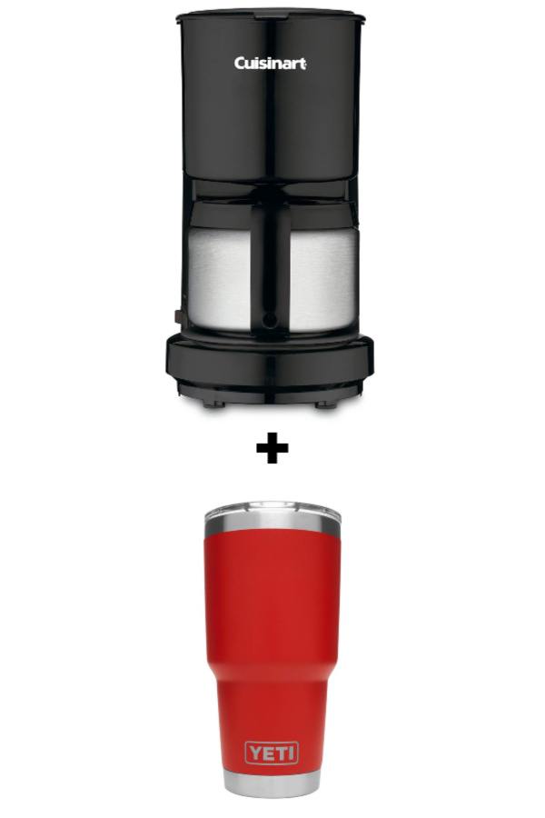 Great high school graduation gift ideas: A small coffee maker and a reusable travel mug from Yeti