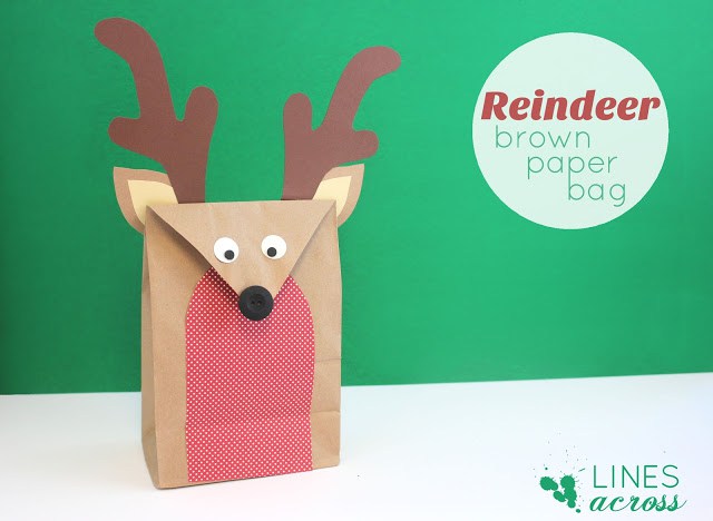 Reindeer brown paper bag gift wrap DIY from Lines Across