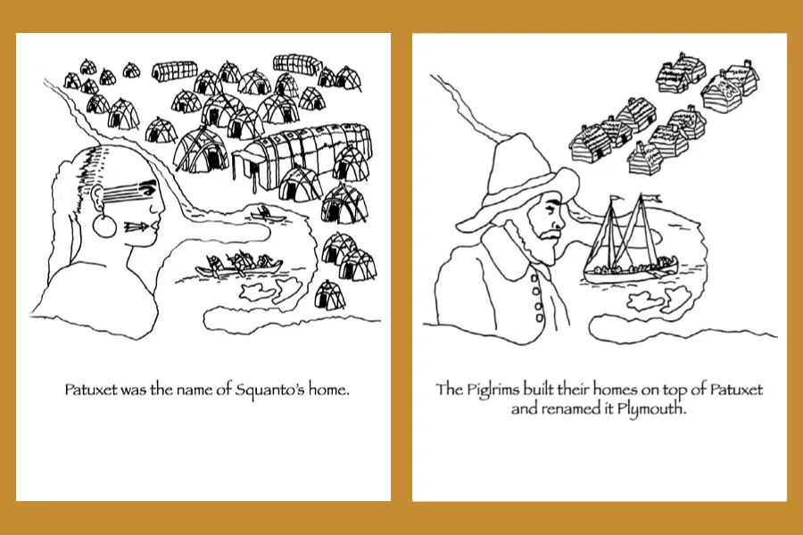 Historically accurate Thanksgiving coloring pages: Prayers of native Wampanoag