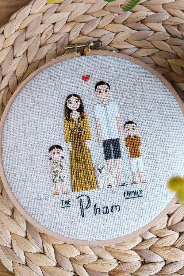 Custom family cross-stitch art by top Etsy maker Xrestyk