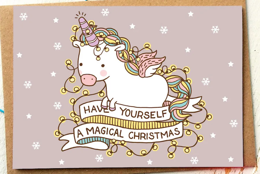 Magical Unicorn Christmas card via Finch & the Fallow on Etsy