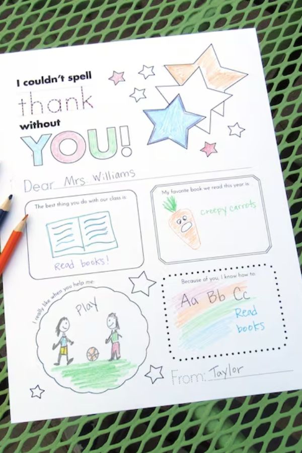 Teacher appreciation printable note from Flying Pinwheel on Etsy.