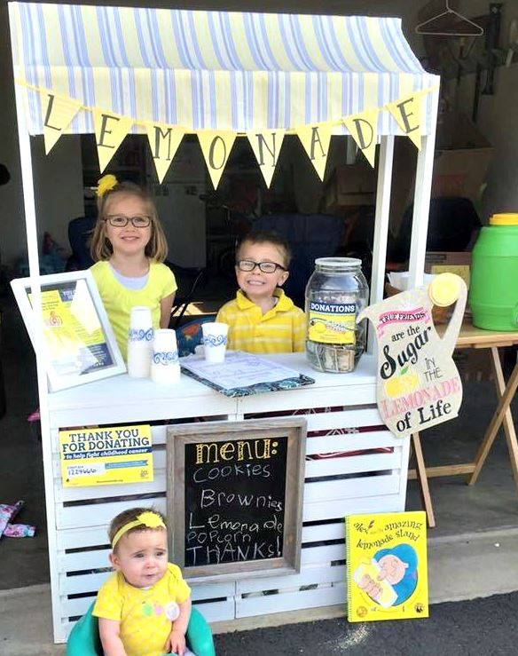 Give back by raising money to fight childhood cancers with a lemonade stand for Alex's Lemonade Stand Foundation.