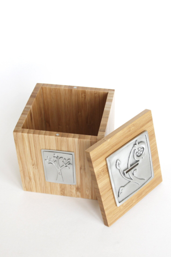 Hanukkah gifts for kids: Modern Tzedakah box featuring the pomegranate and tree of life, with proceeds supporting the ACLU