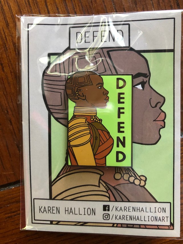 Okoye "Defend" poster and pin by Karen Hallion on Etsy from her She Series of prints